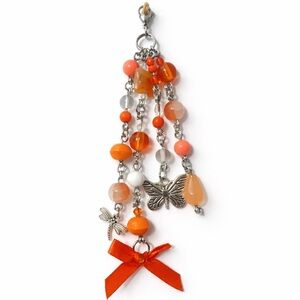 Orange Beaded Butterfly Dragonfly Charm | Keychain Bag Charm Zipper Pull